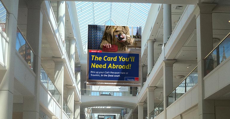 travelex and mastercard sky banner marketing campaign in simon malls