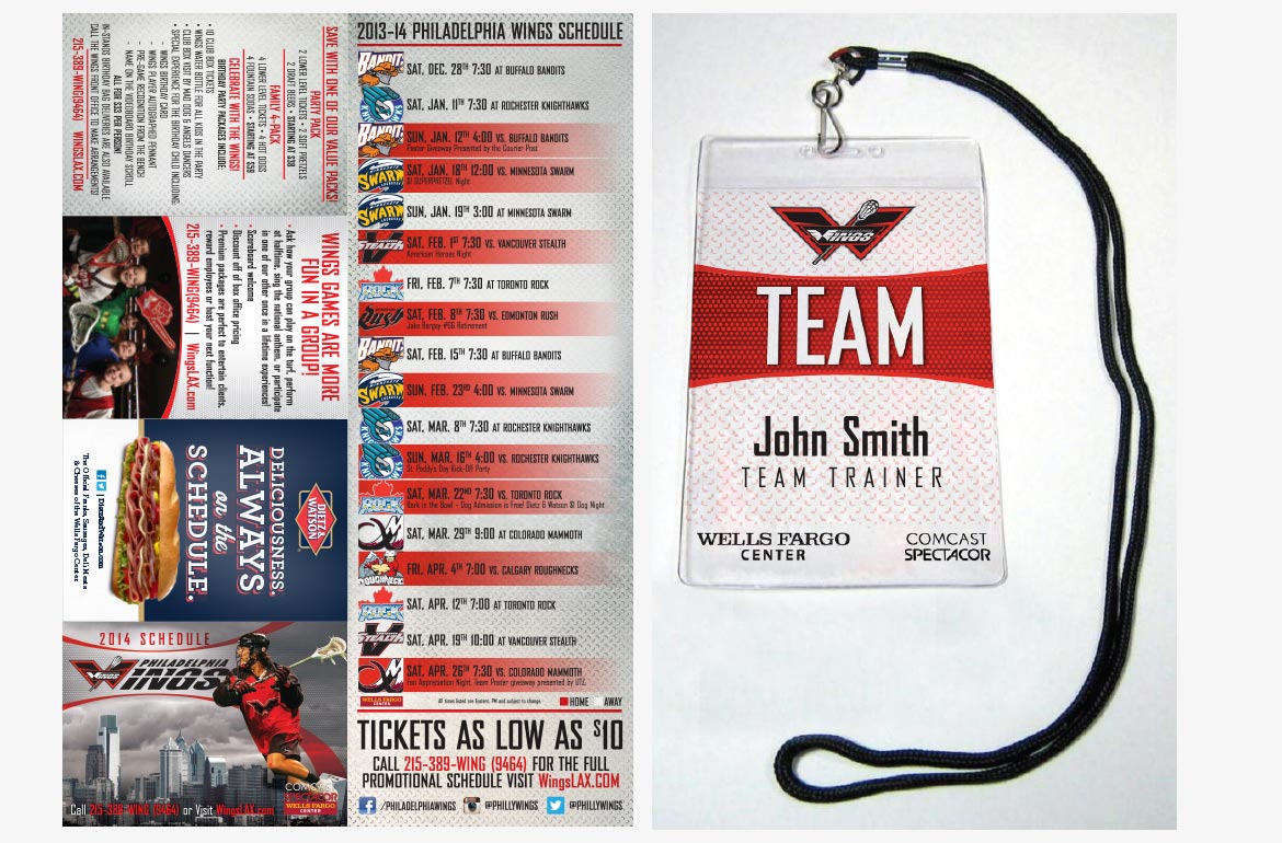 Philadelphia Wings Professional Lacrosse Lax Pocket Schedule Design VIP Laynard Design